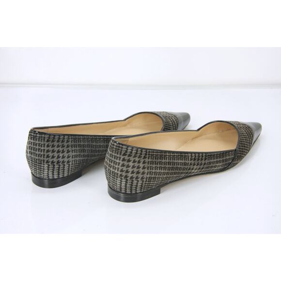 Manolo Blahnik Grey Houndstooth Tweed Ahalaya Cap Toe Ballet Flats - Picture 7 of 12